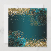 Invitation Blue Turquoise Floral Gold Parties scintillant Gla (Dos)