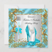 Invitation Blue Turquoise Gold Silver Fête d'anniversaire des (Devant)
