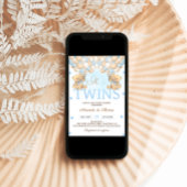 Invitation Blue Twin Boys Bear Balloons Baby shower