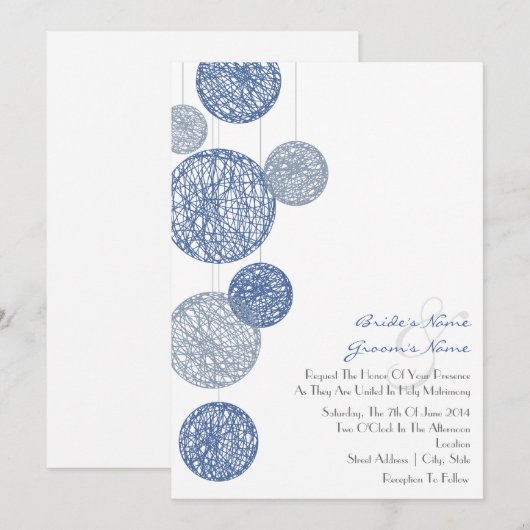Invitation Blue Twine Globes (Devant / Derrière)