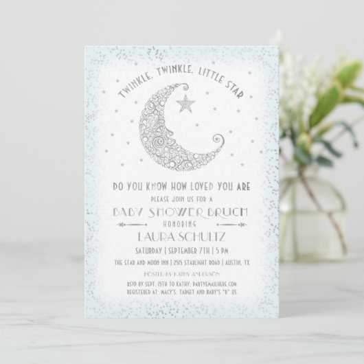 Invitation Blue Twinkle Little Star Baby shower Brunch (Debout devant)