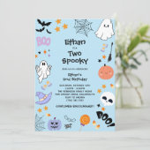 Invitation Blue Two Éffrayant Cute Ghost Halloween 2e anniver (Debout devant)