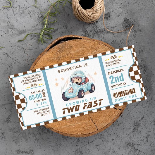 Invitation Blue Two Fast Race Car Billet Pass Deuxième Annive