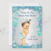 Invitation Blue Under the Sea Princess Baby shower Brunette (Devant)