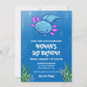 Invitation Blue Underwater Axolotl Enfants Garçons Amusants A (Devant)
