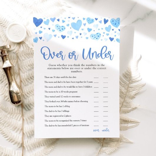 Invitation Blue Valentine Over ou Under Baby shower Game