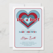 Invitation Blue Valentine's Day Hearts Boy Baby shower (Devant)