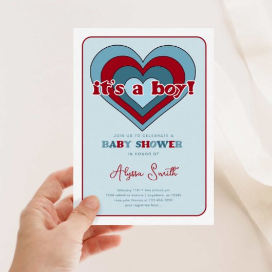 Invitation Blue Valentine's Day Hearts Boy Baby shower