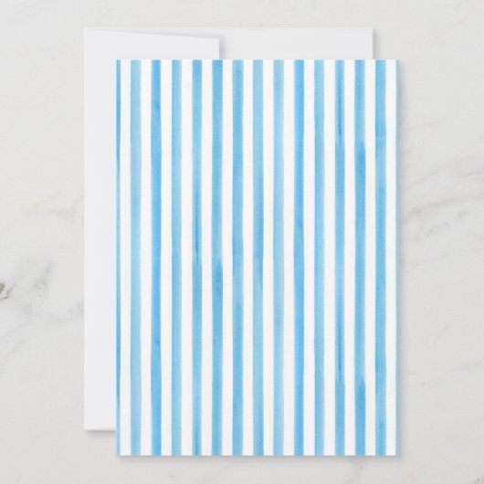 Invitation Blue vertical stripes Modern Script Heart Wedding (Dos)