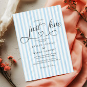 Invitation Blue vertical stripes Modern Script Heart Wedding