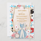 Invitation Blue Vintage Alice dans le Mariage Wonderland (Devant)