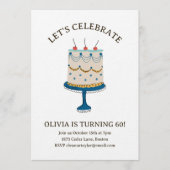 Invitation Blue Vintage Birthday Cake Doodle Cute Celebration (Devant)