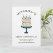 Invitation Blue Vintage Birthday Cake Doodle Cute Celebration (Debout devant)