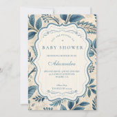 Invitation Blue Vintage Botanical Baby Shower (Devant)