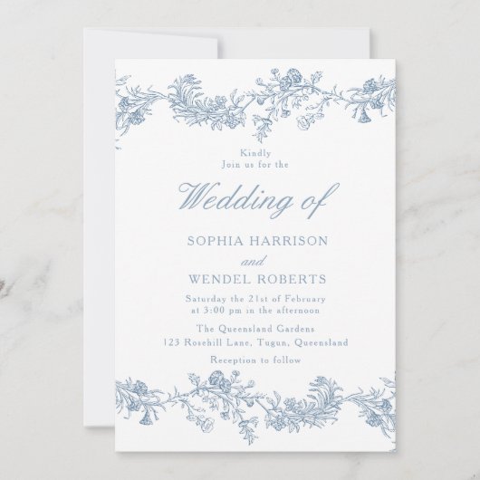 Invitation Blue Vintage Chinoiserie Mariage élégant (Devant)