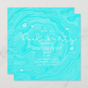 Invitation Blue Water Drops Summer Swim Pool Anniversaire