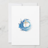 Invitation Blue Water Gold Cross Garçon Christening Baptême (Dos)
