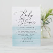 Invitation Blue Watercolor Baby Shower | Elegant Coastal (Debout devant)