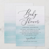 Invitation Blue Watercolor Baby Shower | Elegant Coastal (Devant / Derrière)