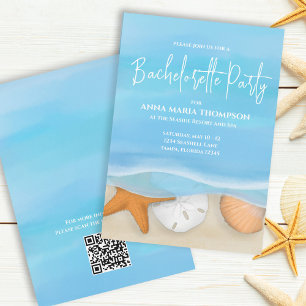 Invitation Blue Watercolor Beach Bacheloro Party QR Code