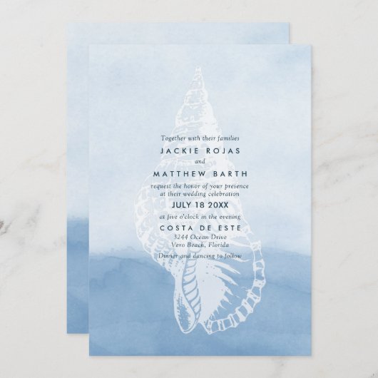 Invitation Blue Watercolor Beach Mariage (Devant / Derrière)