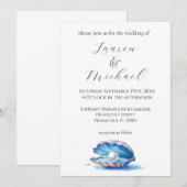 Invitation Blue Watercolor Beach Oyster Mariage (Devant / Derrière)
