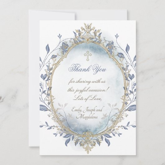 Invitation blue watercolor beige frame thank you card (Devant)