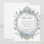 Invitation blue watercolor beige frame thank you card (Devant / Derrière)