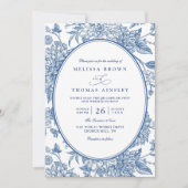 Invitation Blue Watercolor Botanical Florals QR Code Wedding (Devant)