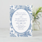 Invitation Blue Watercolor Botanical Florals QR Code Wedding (Debout devant)