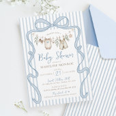 Invitation Blue Watercolor Bow Clothesline Boy Baby Shower