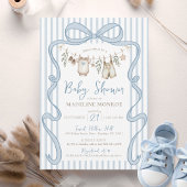 Invitation Blue Watercolor Bow Clothesline Boy Baby Shower