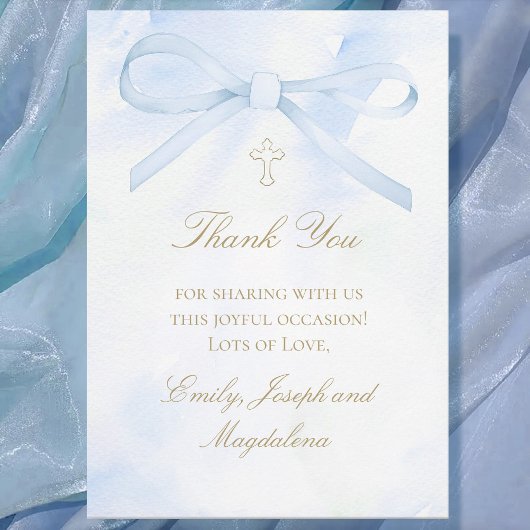 Invitation blue watercolor bow Thank You card