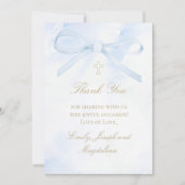Invitation blue watercolor bow Thank You card (Devant)