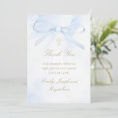 Invitation blue watercolor bow Thank You card (Debout devant)