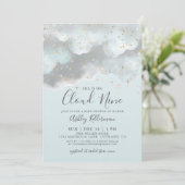 Invitation Blue Watercolor Cloud Neuf Baby shower (Debout devant)