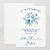 Invitation Blue Watercolor Cross First Holy Communion (Devant / Derrière)