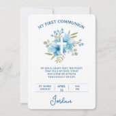 Invitation Blue Watercolor Cross First Holy Communion (Devant)