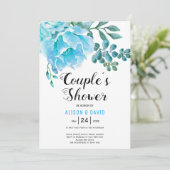 Invitation Blue Watercolor fleurs mariage couples douche (Debout devant)