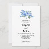 Invitation Blue Watercolor Floral Butterflies Wedding (Devant)