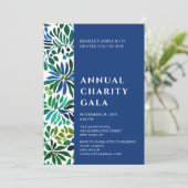 Invitation Blue Watercolor Floral Charité Événement Gala (Debout devant)