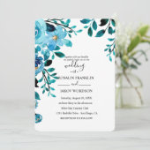 Invitation blue watercolor floral rustic wedding (Debout devant)
