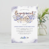 Invitation Blue Watercolor Floral Script Engagement (Debout devant)