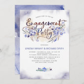 Invitation Blue Watercolor Floral Script Engagement (Devant / Derrière)