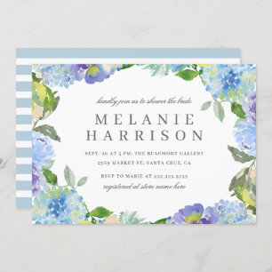Invitation Blue Watercolor Floral Wreath Bridal Shower