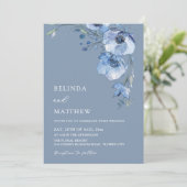 Invitation Blue Watercolor Flowers Casual Wedding (Debout devant)