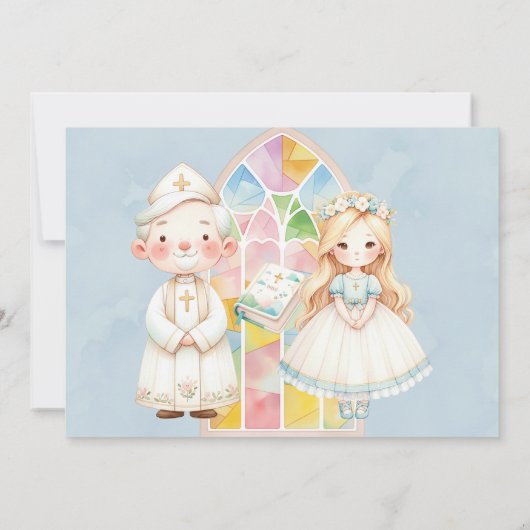 Invitation Blue Watercolor Girl 1st. Sainte Communion (Dos)