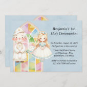 Invitation Blue Watercolor Girl 1st. Sainte Communion (Devant / Derrière)