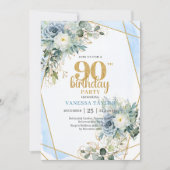 Invitation Blue Watercolor Gold Sparkle 90th Birthday Invite (Devant)