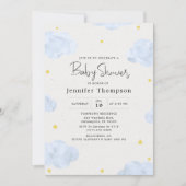 Invitation Blue Watercolor Nuages Boy Baby shower (Devant)
